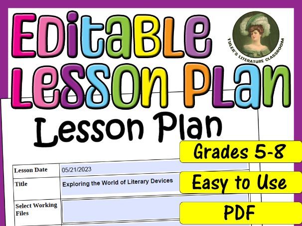 Literary Devices Reading Comprehension : Editable Lesson Plan for Middle School
