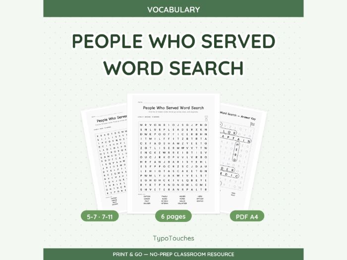 People Who Served Word Search | 6 Sheets