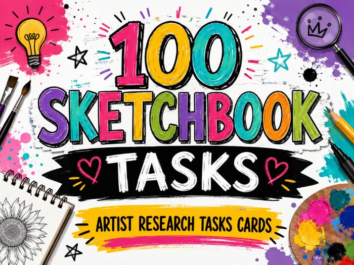 100 Sketchbook Tasks – Artist Research Task Cards | KS3 & KS4 Art | GCSE AO1 | Sketchbook Activities
