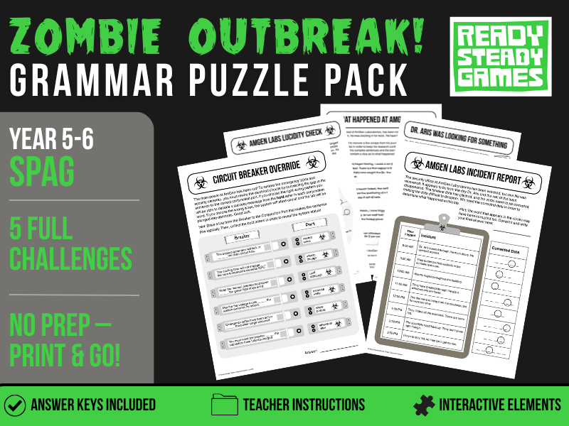 Zombie Outbreak! KS2 SPAG Grammar Activity Puzzle Pack - Year 5 & Year 6