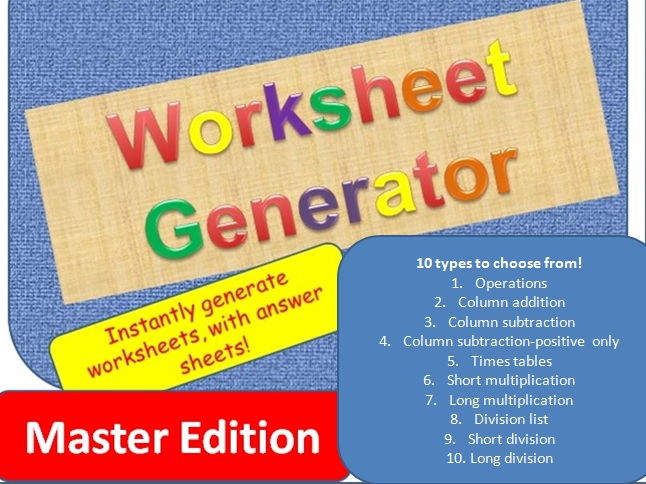 Worksheet generator for primary Maths - Master edition!