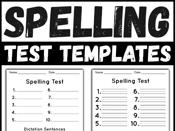 Spelling Test Template with 10 Words & Dictation Sentences - Handwriting Lines Included