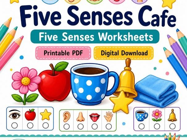 Five Senses Cafe | Five Senses Worksheets | Printable PDF | Digital Download