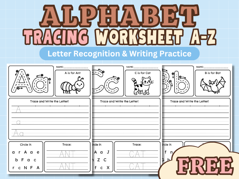 FREE Alphabet Tracing Worksheets A–Z | Letter Recognition & Writing Practice