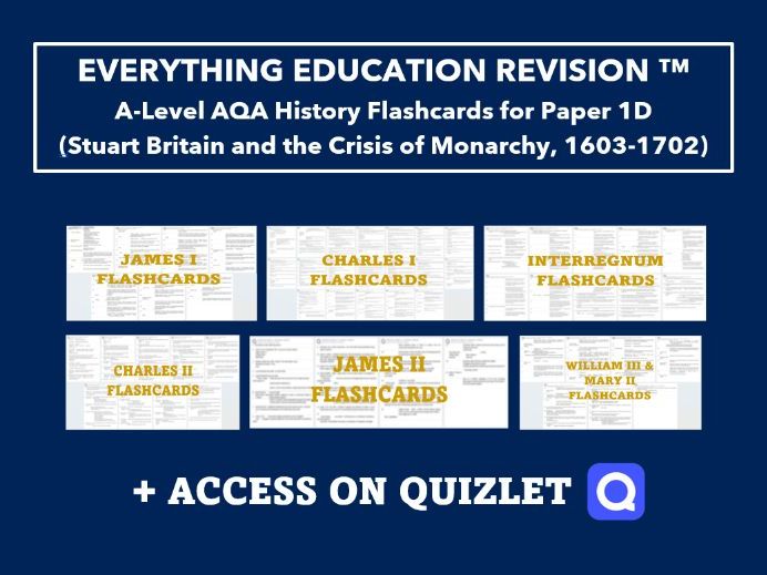 A-Level AQA History Flashcards Bundle for Paper 1D – Stuart Britain & Crisis of Monarchy, 1603-1702