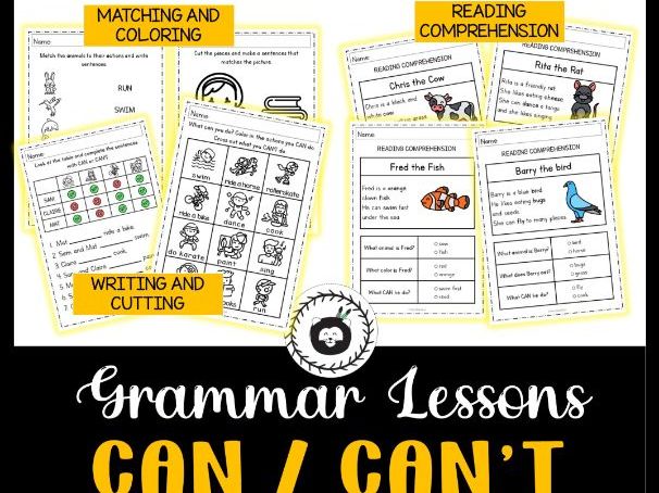 ESL CAN / CAN'T verb for practising ability Worksheet Booklet Reading Comprehension first grade