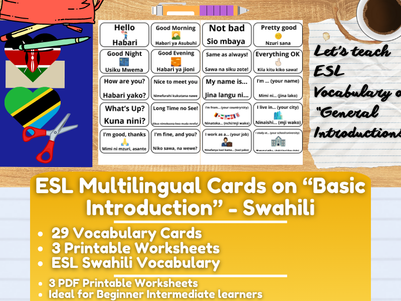 ESL Multilingual Vocabulary Flashcards on "General Introductions" - Swahili