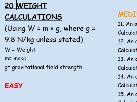 Weight calculations