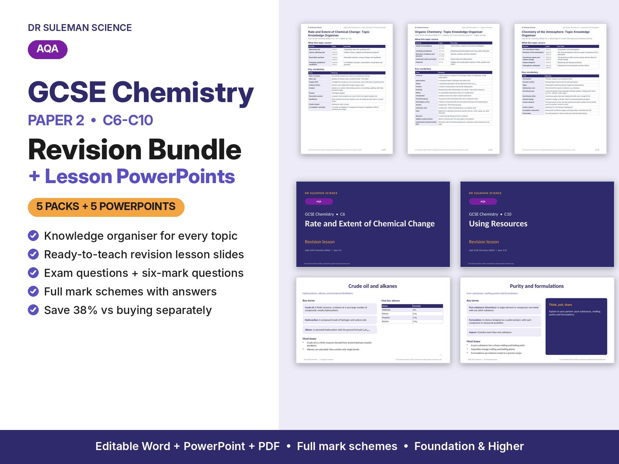 AQA GCSE Chemistry Paper 2 Revision Bundle + PowerPoints (C6-C10)