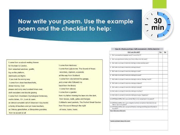Two Poetry Lessons - I Come From (Year 8)