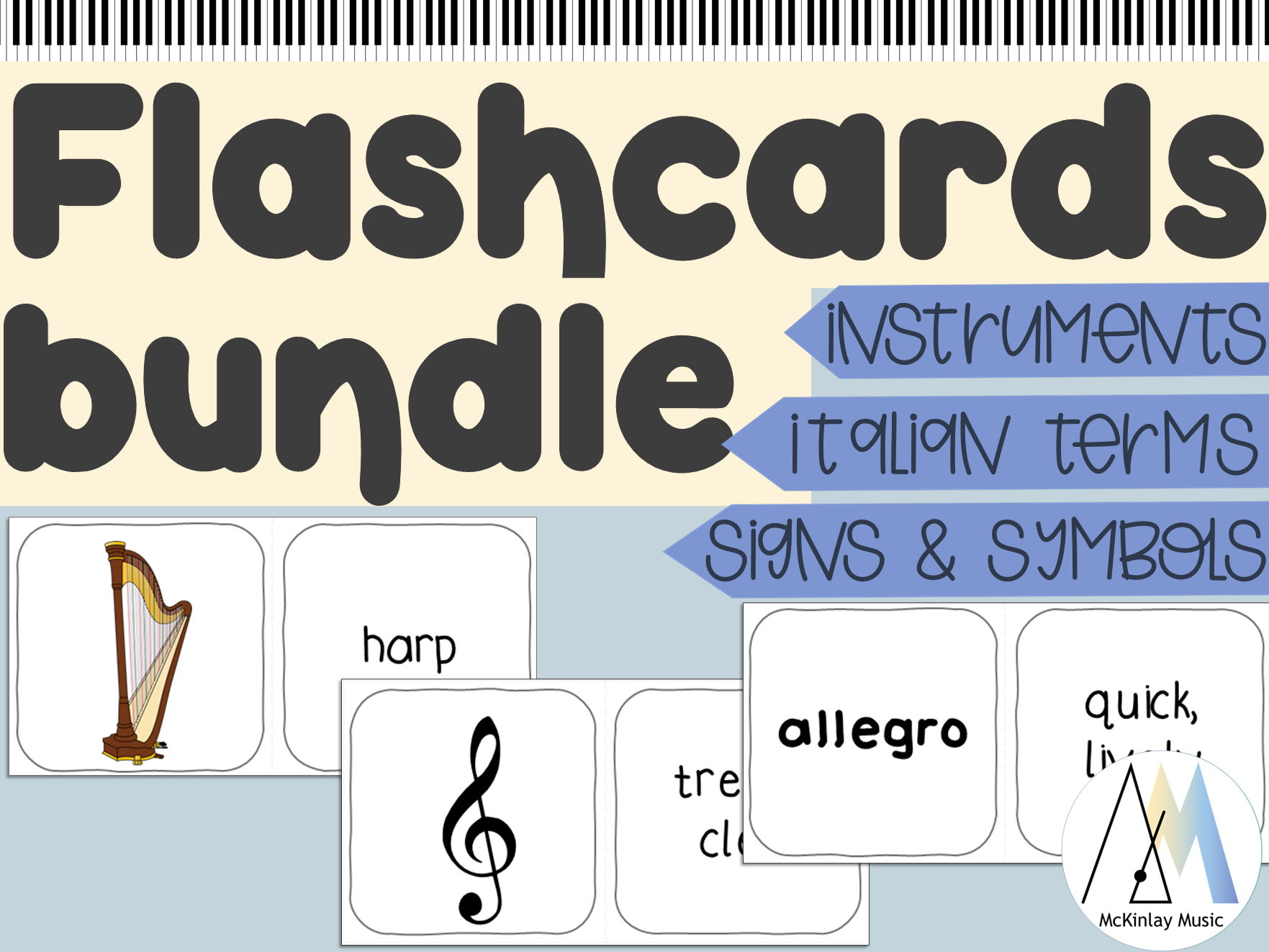 BUNDLE of music flashcards - instruments, Italian terms, signs & symbols