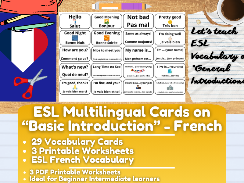 ESL Multilingual Vocabulary Flashcards on "General Introductions" - French