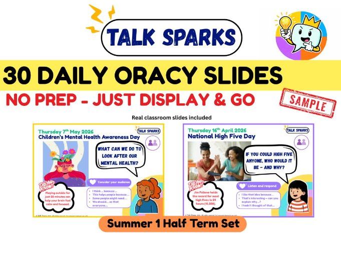 Talk Sparks: Daily Oracy Starters (Half Term Pack) | 30 No-Prep Discussion Slides
