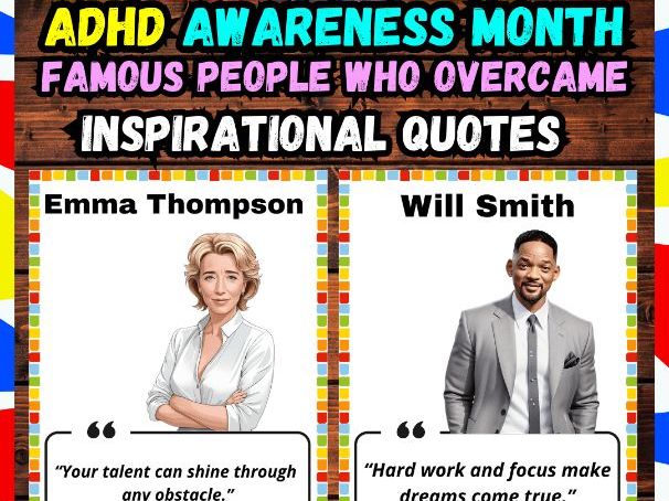 ADHD Awareness Month Posters Famous People Inspirational Quotes Bulletin Board