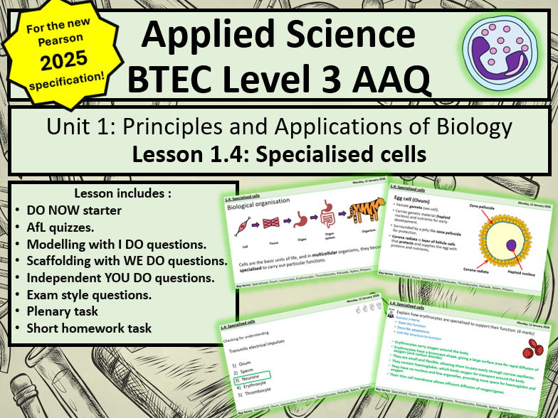 BTEC App Sci Level 3: Biology - 1.4 Specialised cells
