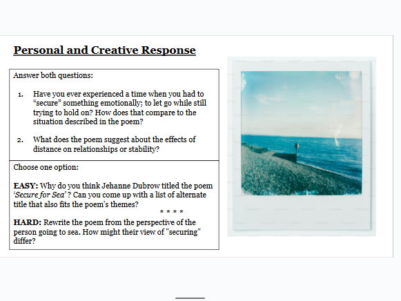 Unseen Poetry (KS3/KS4) 'Secure for Sea'