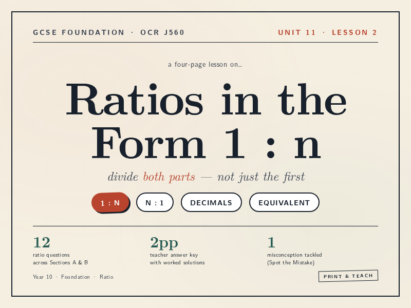 Ratios in the Form 1 : n | GCSE Foundation