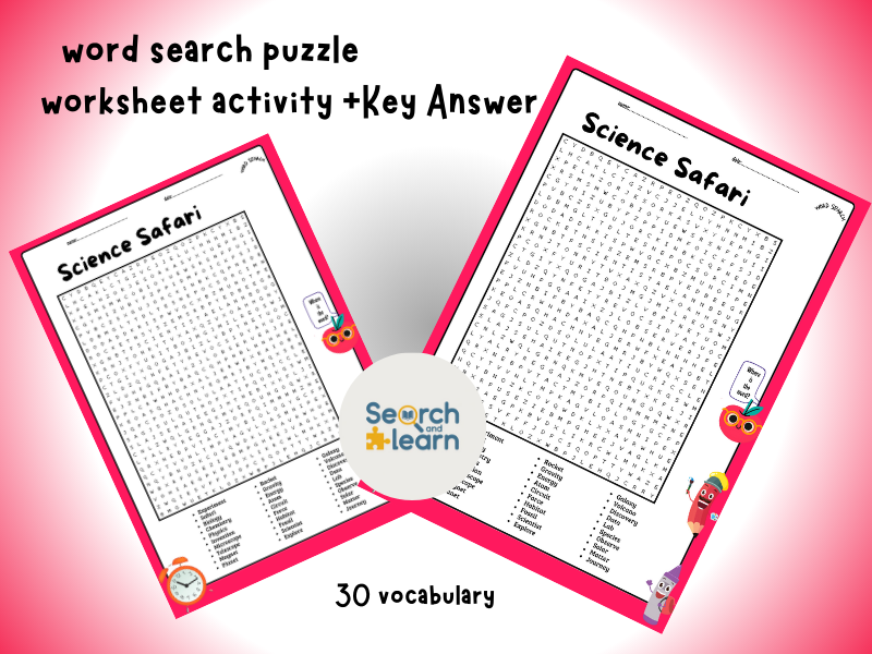 Science Safari Word Search Puzzle Worksheet + Key Answer