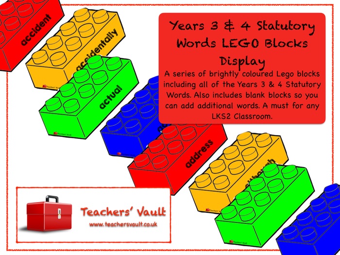 Years 3 & 4 Statutory Words LEGO Blocks Display Teaching Resources