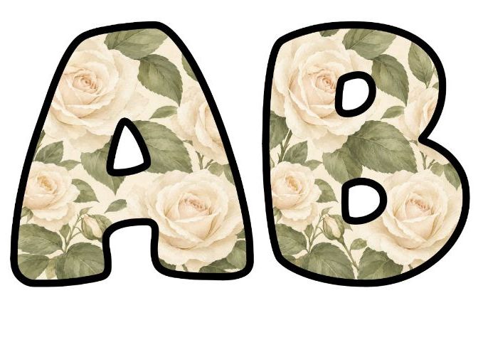 Vintage White Roses Bubble Letters | Botanical Bulletin Board Letters | Classroom Display Pack