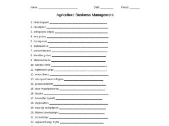 Business Management in Agriculture Word Scramble | Teaching Resources