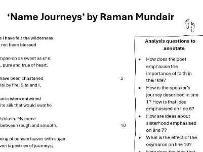 'Name Journeys' revision worksheet