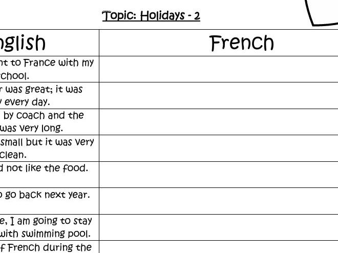 Sweet Translation - les vacances (Holidays) - French