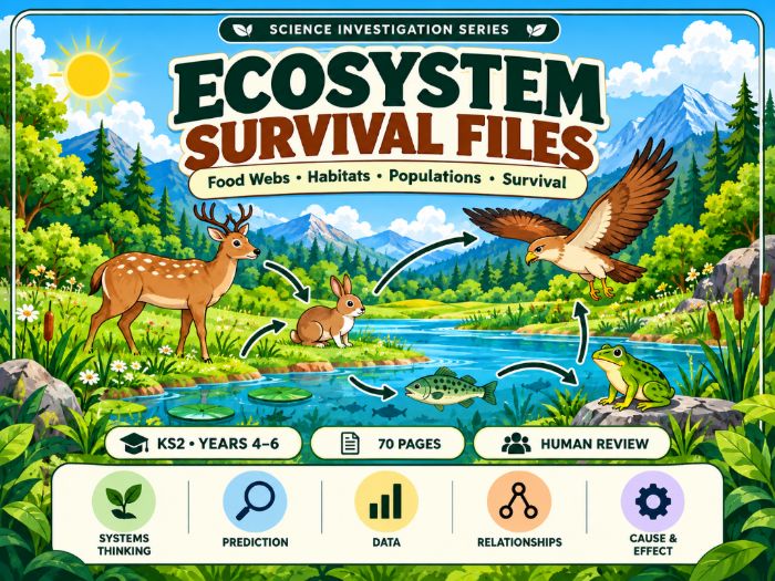 Ecosystem Survival Files | KS2 Food Chains & Habitats Workbook | 70 Pages