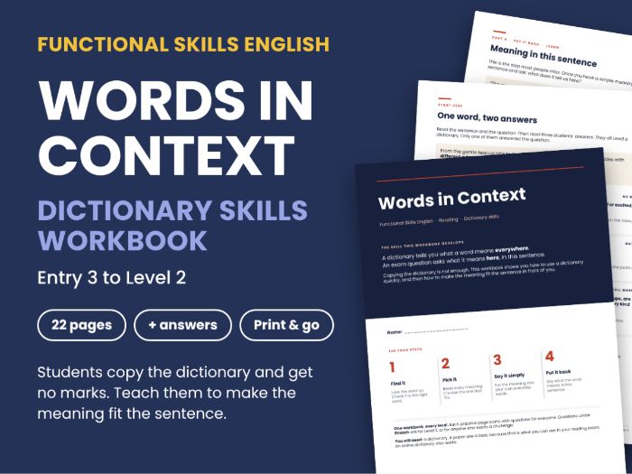 Dictionary Skills: Words in Context Workbook | Functional Skills English Reading Entry 3 – Level 2