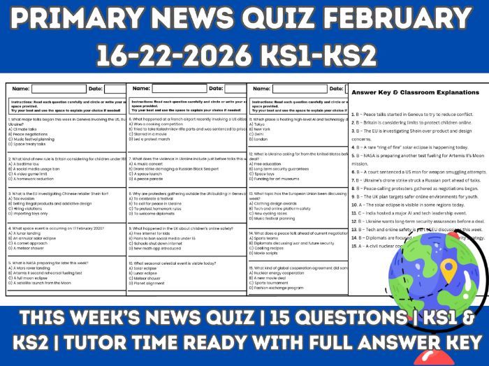 This Week's News Quiz February 16-22 2026 | KS1 KS2 Current Affairs Tutor Time + Answers
