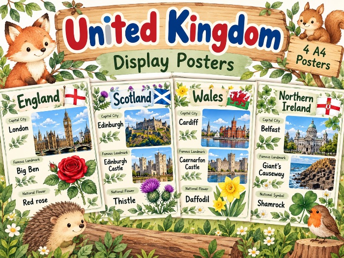 United Kingdom Display Posters | England, Scotland, Wales & Northern Ireland | KS1 Geography