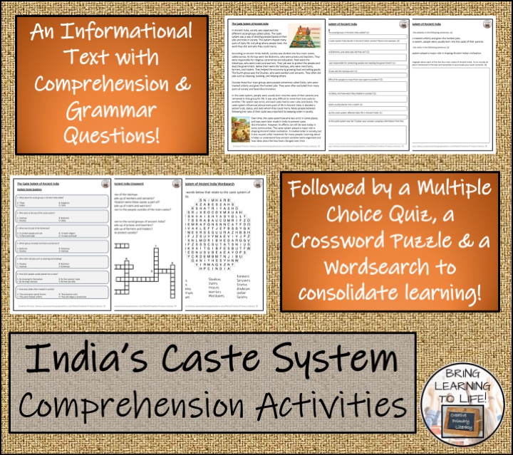 Caste System of Ancient India Reading Comprehension Activities | Year 5 ...