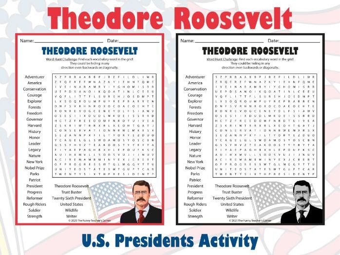 Theodore Roosevelt Word Search Puzzle | U.S. Presidents Activity