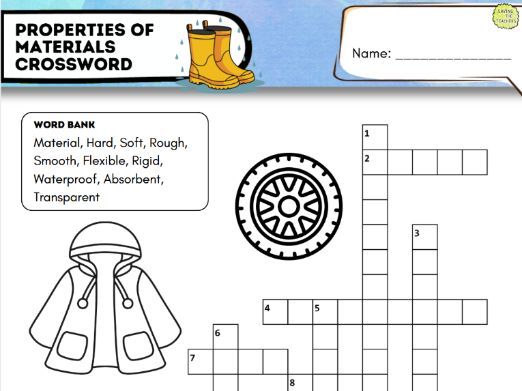 Properties of Materials Crossword | KS1–KS2 Science Vocabulary Activity