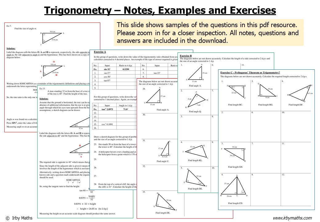 Trigonometry Notes, Examples and Exercises Teaching Resources