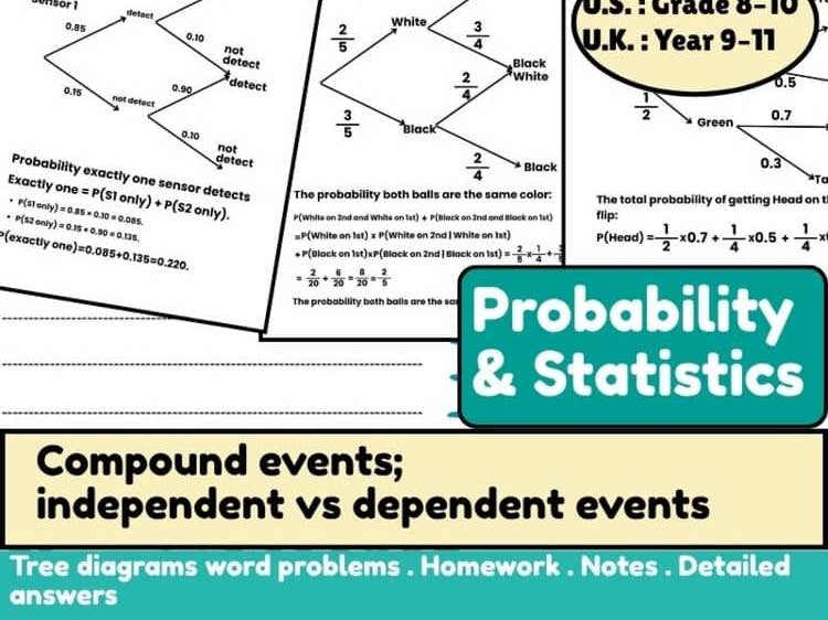 Probability & Statistics : Probability Tree Diagram Worksheets KS4 year 9-11