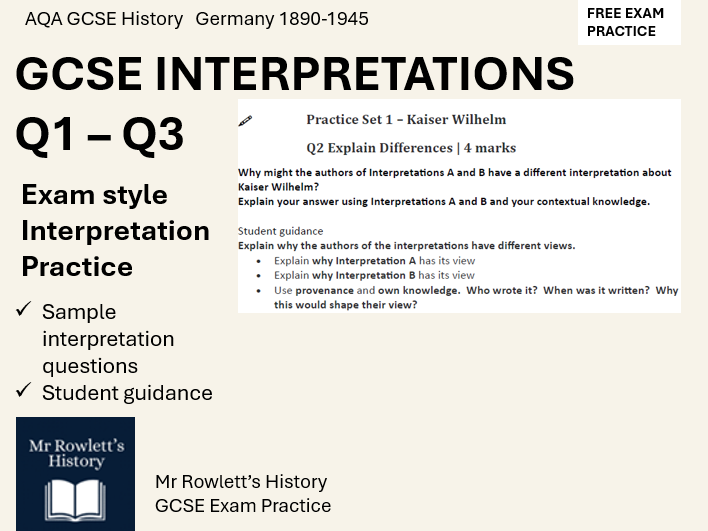 AQA GCSE History: Germany 1890-1945 – Interpretation Questions 1–3 Planning & Exam Skills (FREE)