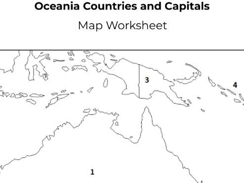 Oceania Countries and Capitals Map Worksheet