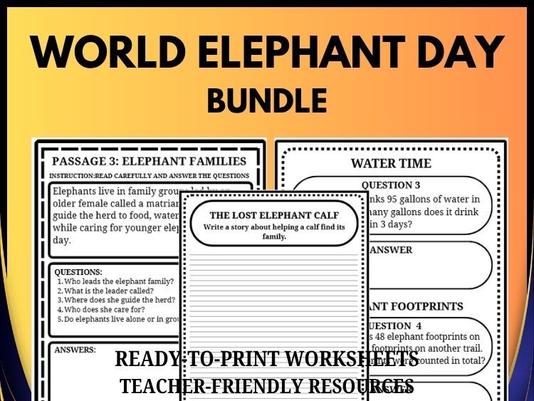 World Elephant Day Bundle | Reading, Writing & Math Activities