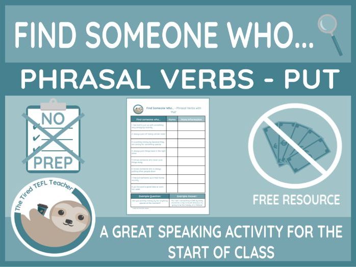 ESL Find Someone Who Activity - Phrasal Verbs with Put