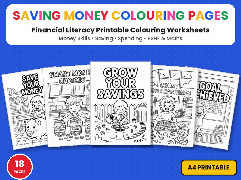 Saving Money Colouring Pages | Financial Literacy Printable Colouring Page Worksheets | PSHE Maths