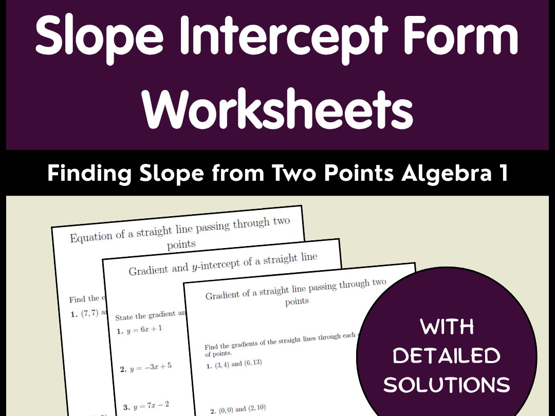 Slope Intercept Form Worksheets | Finding Slope from Two Points | Algebra 1