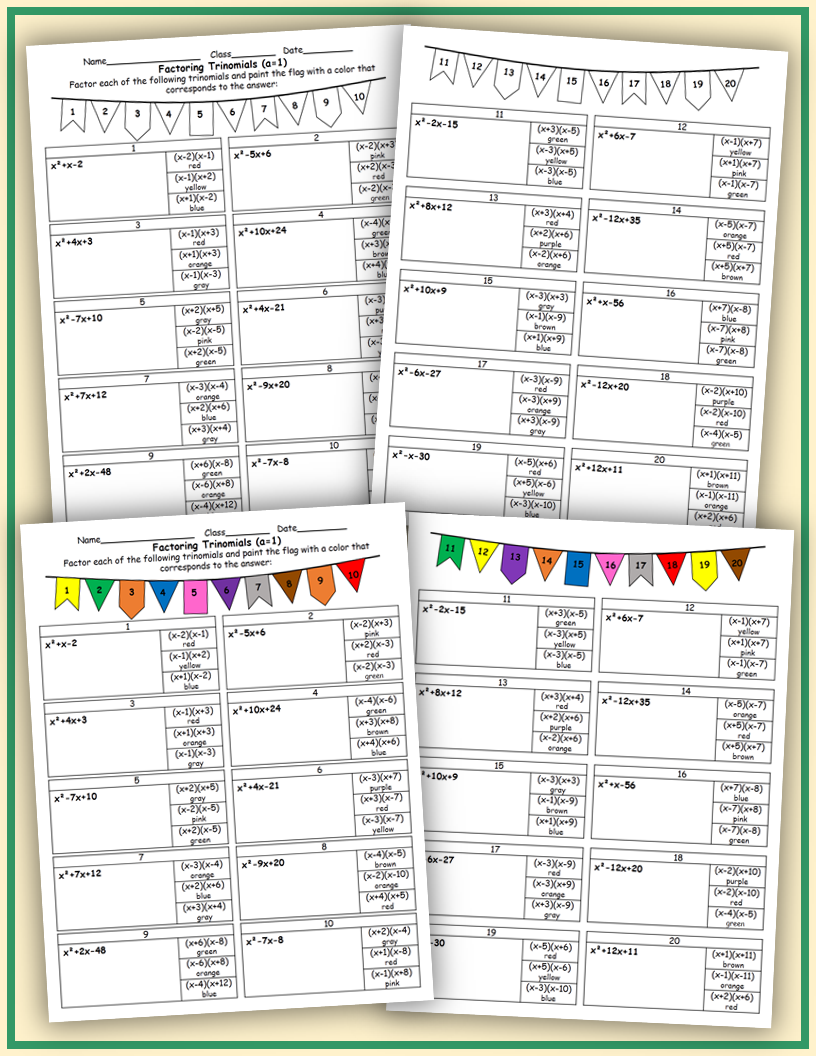 Factoring Trinomials (a=20) Coloring Activity  Teaching Resources For Factoring Trinomials A 1 Worksheet