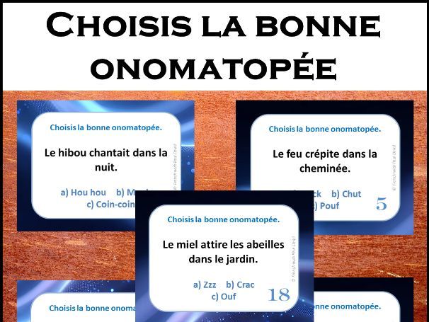 Choisis la bonne onomatopée - 28 Cartes à tâche / French Onomatopoeia Task Cards