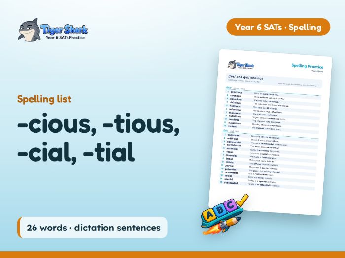 -cious, -tious, -cial, -tial Spelling List