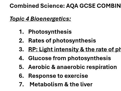 AQA GCSE Biology and Combined Science Topic 4 Bioenergetics revision booklet