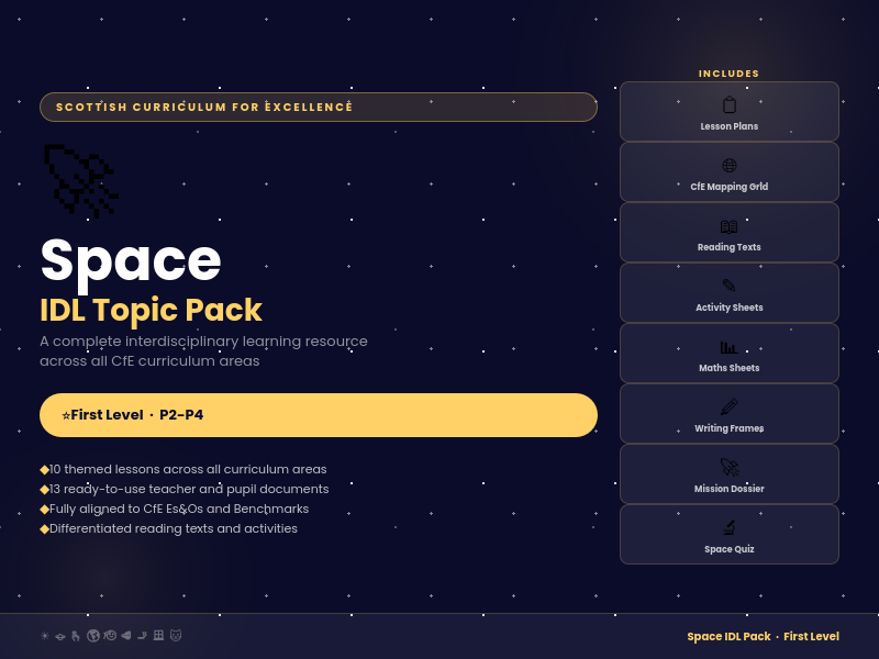 Space IDL Pack - Scottish CfE First Level - P2-P4 - Interdisciplinary Learning Topic