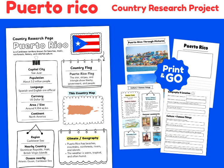Puerto Rico Research Project | US Territory Geography & Culture Worksheets