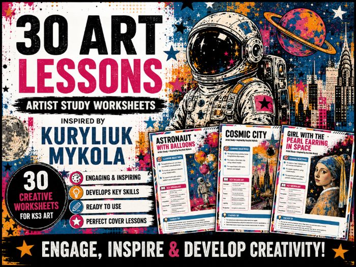 Kuryliuk Mykola Artist Study – 30 Art Worksheets | Space, Astronauts & Mixed Media KS3