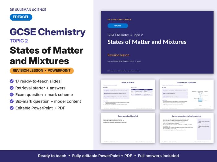 Edexcel GCSE Chemistry Topic 2 States of Matter & Mixtures Revision Lesson